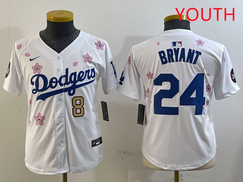 Youth Los Angeles Dodgers 24 Bryant White Sakura Edition 2025 Nike MLB Jersey style 11